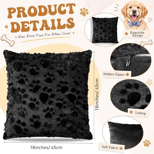 Tiamon 4 Pcs Paw Pillow Covers Paw Print Throw Pillow Covers 18 x 18 Inch Animal Pet Dog Cat Footprints Plush 3D Faux Fur Jacquard Embroidered Cushion Cases for Bed Sofa Couch Decorations - style: Black Paw