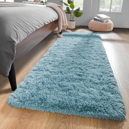 YJ.GWL Runner Rugs for Hallway, 2x4 Washable Small Teal Bedside Rugs for Living Room Bedroom, Soft Fluffy Shaggy Indoor Floor Carpet for Kids Boy and Girls Room Nursery Home Decor Aesthetic - color: Turquoise Green, size: 2' x 4' (Rectangular)