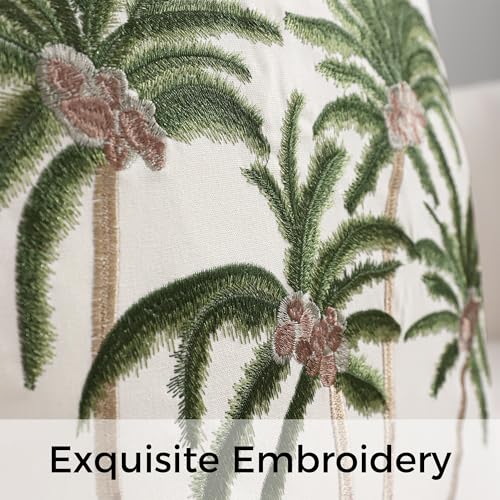 Embroidered Throw Pillow Covers 18x18 Pack of 2 Green Coconut Trees | Ocean-Themed,Durable Fabric,Square Pillow Cover,Boho Decorative,Hidden Zipper,Aesthetic Design,Ideal Gift,Machine Washable - color: Green Coconut Palm Trees