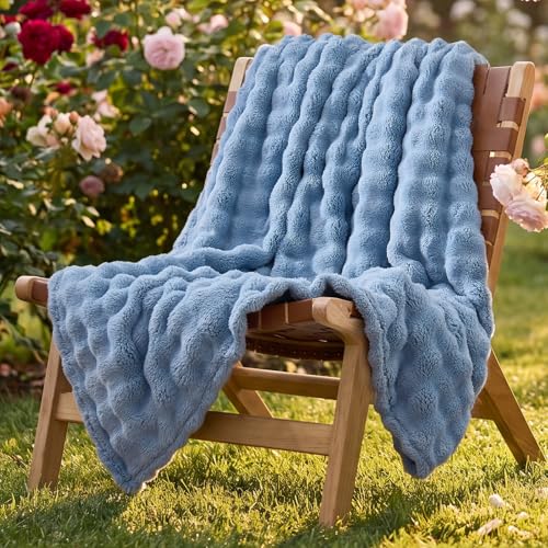 Lotus Karen 3D Bubble Fleece Blanket - Ultra Soft Fluffy Celestial Blue Throw Blanket for Couch, Lightweight Cozy Throw for All Season, Adults Women Kids(Celestial Blue, 50"x60") - color: 03 Celestial Blue, size: Throw (50" x 60")