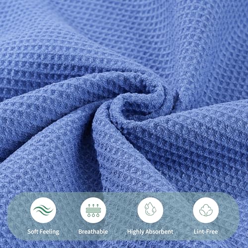 MICROFI Waffle Weave Bath Towel Set, Microfiber, 4 Pieces (Body/Hair/Hand/Face), Quick Dry, Lightweight, Super Absorbent, Lint Free, 380 GSM (Dark Blue) - color: Dark Blue