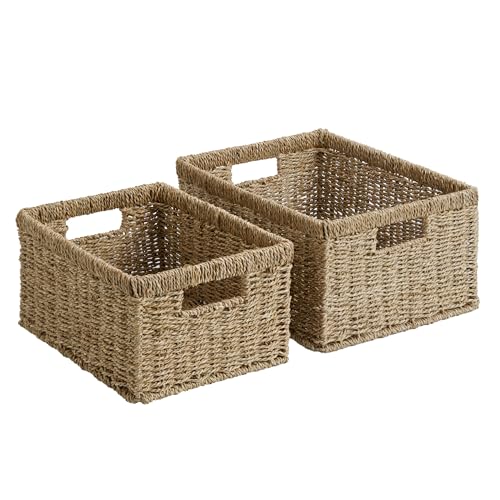 StorageWorks Wicker Storage Baskets,Natural Seagrass Storage Baskets,2-Pack | Seagrass Baskets for Storage, Seagrass Woven Storage Baskets with Built-i Handles, Decorative Woven Baskets for Storage - color: Natural (Seagrass), size: 15"L x 11"W x 7"H + 13