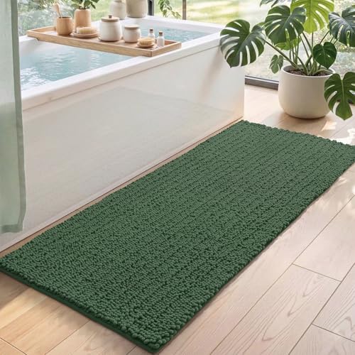 DEXI Bathroom Rugs 60x24, Super Soft Thick Chenille Absorbent Bath Mat, Non Slip Machine Washable Fluffy Shag Bathmat for Tub, Shower Floor, Green - color: Green, size: 60" X 24" (Rectangular)