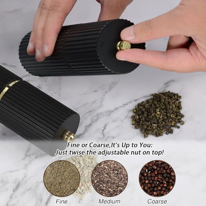 Wooden Salt and Pepper Grinder Set with Gold Accents, Salt and Pepper Grinder with Adjustable Coarseness, Beech Wood Pepper Grinder Manual,Salt and Pepper Shakers Matching Wooden Rray for Gifting - color: BLACK & BLACK
