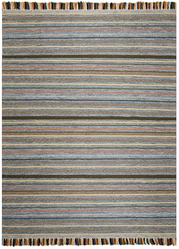 SAFAVIEH Area Rug 8x10 - Montauk Collection - Large - Blue & Multi, Handmade Cotton, Boho Stripe Fringe Design, Ideal for Living Room, Bedroom, Office, Dining Space (MTK901C) - color: Blue/Multi, size: 8' x 10' (Rectangular)