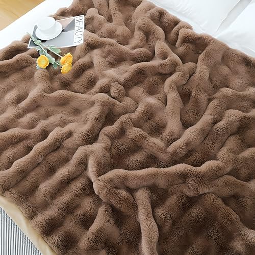 Soft Faux Fur Throw Blanket Solid Reversible Shaggy Blanket Plush Thick Fluffy Blankets Throws for Bed, Couch, Sofa, Office, Camping 50''x60'' Brown - color: D-brown, size: 50''x60''
