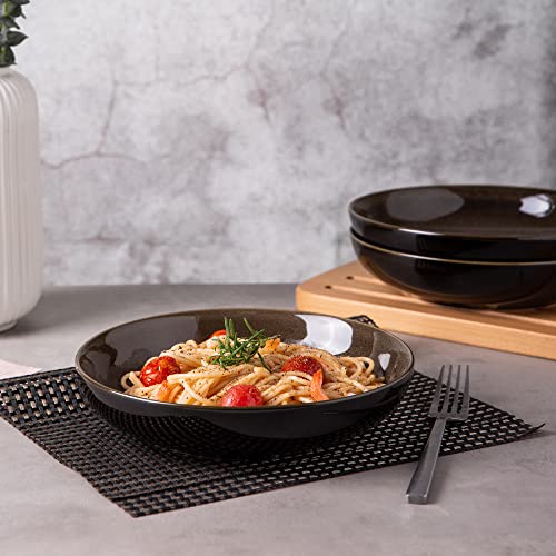 LERATIO 9.0" Ceramic Pasta Bowls Set of 6,38oz Large Stoneware Bowls Set | Reactive Glaze Serving Bowls Set,Wide Bowl for Pasta,Salad,Fruit & Noodles,Housewarming & Wedding Gift-Chestnut - color: Coffee, size: Set of 6