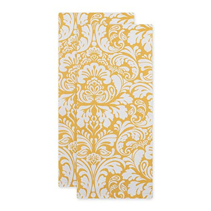 DII Cotton Dish Towel Set Damask Print, 18x28, Mustard, 2 Count - color: Mustard, size: Dishtowel, 18x28"