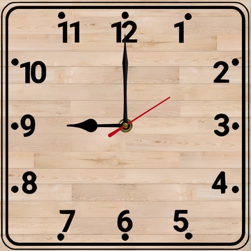 Wooden Square Wall Clock 10 Inch Minimalist Black Digital Clock Non-Ticking Battery Operated for Living Room Kitchen Bedroom Office Kids Room School - color: C1