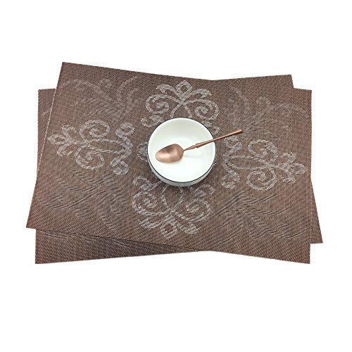 Luxury Coffee Placemats Set of 6 Crossweave Woven Vinyl Placemat for Dining Table Heat Resistant Non-Slip Kitchen Table Mats Easy to Clean - color: Symmetry-coffee