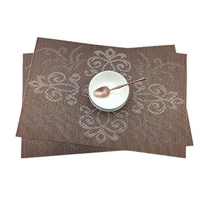 Luxury Coffee Placemats Set of 6 Crossweave Woven Vinyl Placemat for Dining Table Heat Resistant Non-Slip Kitchen Table Mats Easy to Clean - color: Symmetry-coffee