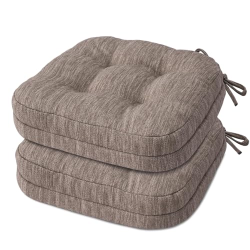 Shinnwa Dining Chair Cushions Set of 2, Dual-Layer Memory Foam Kitchen Chair Cushions, Patented Design Seat Pads with Ties, 16.5 x 16.5 x 3.5in, 2 Pack, Light Brown - color: Light Brown, size: 2 Count (Pack of 1)