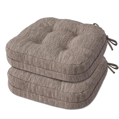 Shinnwa Dining Chair Cushions Set of 2, Dual-Layer Memory Foam Kitchen Chair Cushions, Patented Design Seat Pads with Ties, 16.5 x 16.5 x 3.5in, 2 Pack, Light Brown - color: Light Brown, size: 2 Count (Pack of 1)
