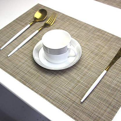 Dinner Mats Easy to Clean for Dining Table Woven Vinyl Placemats Heat Resistant 12x18 inche Table Mats Set of 6（Khaki） - color: Khaki, size: placemats set of 6