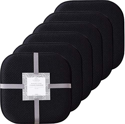 Marina Decoration Premium Thick Comfortable Cushion Memory Foam Chair Pads Honeycomb Pattern Nonslip Rubber Back Seat Topper Rounded Square 16 x 16 Seats Cover for Kitchen Chairs, 6 Pack Black - color: Black, size: 6 Pieces Pack