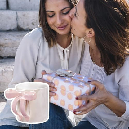 NiHome Cute Pink Bow Handle Ceramic Coffee Mug 12oz, Electroplated Shimmering Starry Finish, High-Temperature Fired, Girly Aesthetic Cup for Women, Home Office Travel, Pink - color: Pink, size: 12 Ounces