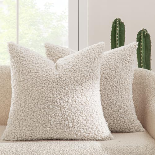 MIULEE Decorative Faux Fur Pillow Covers Sherpa 18x18 Light Beige | Set of 2 Fuzzy Accent Couch Throw Pillows, Soft Sheepskin Fleece Pillowcases, Home Decor Sofa Livingroom Bed - color: Light Beige, size: 18" x 18" (Pack of 2)