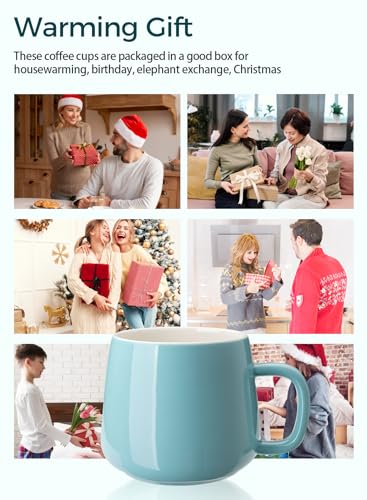 Teocera Ceramic Coffee Mug Set of 4-12 oz Coffee Mugs with Large Handles for Hot or Cold Drinks Like Latte, Cocoa, Tea or Juice - Smooth Ceramic, Dishwasher Safe, Turquoise - color: Turquoise