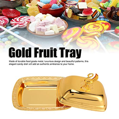 Stainless Steel Serving Tray with Lid for Fruit Desserts Snacks Candies | Serving Platte with Swan Handle Lid for Home Wedding Party Gatherings Dinners, Small Fruit Tray, Gold, 7.5"x 5.5" - color: Gold