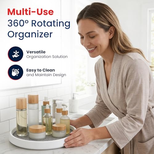 Oizeir Lazy Susan Organizer Set of 4, 10 Inch Non-Skid Turntable for Cabinet, Pantry, Kitchen, Countertop, Fridge, Bathroom – Durable Plastic Rotating Storage Tray, White - color: White