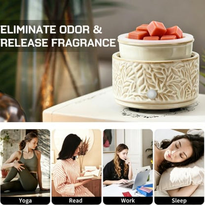 Ceramic Wax Melt Warmer with Timer & Silicone Liner-Tan - color: Tan