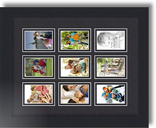 Art to Frames Double-Multimat-78-89/89-FRBW26079 Collage Photo Frame Double Mat with 9-2x3 Openings and Satin Black Frame - color: Black, size: 9 - 2x3