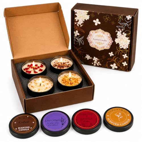 Premium Scented Soy Candle Gift Set of 4 - Coffee,Osmanthus, Rose & Lavender,Aromatherapy Candles, Spa & Relaxation, Mother's Day, Birthday,Housewarming Candle, Present Set for Mother, Women