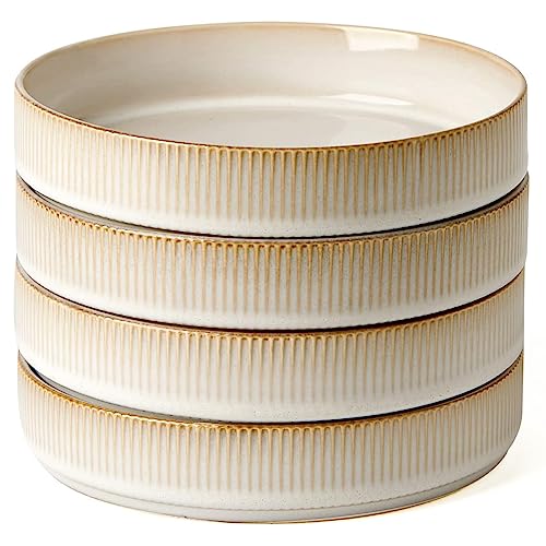 famiware Star 7.5" Pasta Bowls Set of 4, Plate Bowls, Cappuccino White | Double Reactive Glaze, Microwave & Dishwasher Safe, Lead-free and Cadmium-free, Stoneware Scratch Resistant, Kitchen Bowls - color: Cappuccino White, size: 4 Pcs