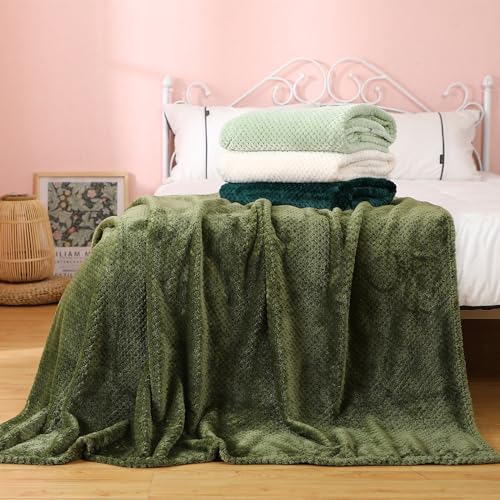 Newwiee 4 Pcs Fleece Throw Blanket, 3D Waffle Textured,Gradient Green | Soft Lightweight Set for Couch Bed Sofa, Warm Winter Throws, No Shedding Pilling, Flannel Waffle Texture, 50x60 Inch - color: Gradient Green
