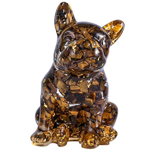 Rockcloud Hand Carved Tiger's Eye French Bulldog Healing Resin Crystal | Crystal Stone Figurines for Home Decoration, Desk Office Ornament - color: Yellow