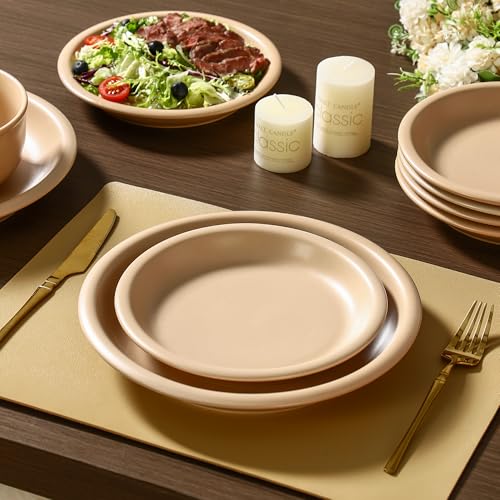 GZG 10.25-Inch Ceramic Dinner Plates, Warm Sand, Set of 4 | Rustic Matte Glaze, Terracotta Stoneware, For Main Course & Everyday Meals, Microwave & Dishwasher Safe - color: Warm Sand, size: 4 pcs Dinner Plate Set