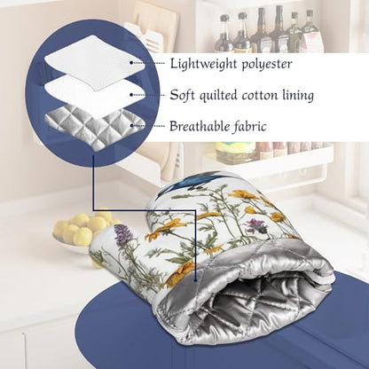 Spring Flower Bird Oven Mitts and Pot Holders Sets of 4 Wildflowers Heat Resistant Silicone Oven Mits Gloves Non-Slip Kitchen Mittens Potholders for Cooking Baking Grilling BBQ - color: Spring Flower Bird,wildflowers