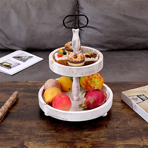 2 Tier Tray Cake Stand Farmhouse Kitchen Decor Centerpiece,Serving Tray Coffee Bar