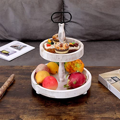 2 Tier Tray Cake Stand Farmhouse Kitchen Decor Centerpiece,Serving Tray Coffee Bar