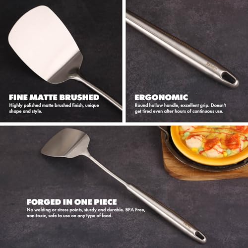 18/10 Stainless Steel Cooking Utensils Set - 16 PCS All Metal Utensils | Kitchen Tools - Whisk, Masher, Fork, Tong, Solid Slotted Spoon, Spatula, Turner, Ladle, Skimmer, Pasta, Small Large Spoon Set - color: 16-Pieces