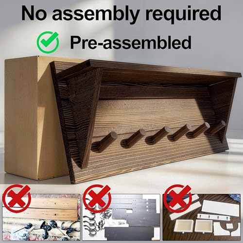 WEBI Coat Rack Wall Mount with Shelf,24" Long Entryway Wall Shelf with Hooks Underneath,6 Peg Hooks for Hanging Coats,Caps,Jacket,Clothes,Brown - color: Brown, size: 24 Inch