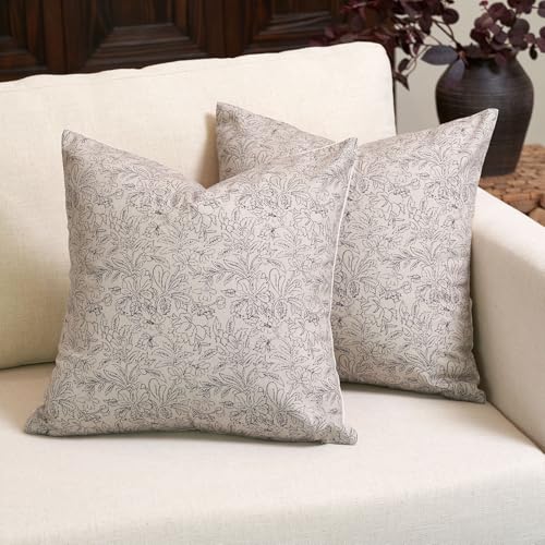 Amor Virisso Floral Throw Pillow Covers 20x20 Set of 2 Vintage Block Print Pillow Covers Decorative Pillow Covers Couch Pillows for Living Room Farmhouse Accent Sofa Pillows, Black/Sand - color: Black/Sand, size: 20" x 20" (Pack of 2)