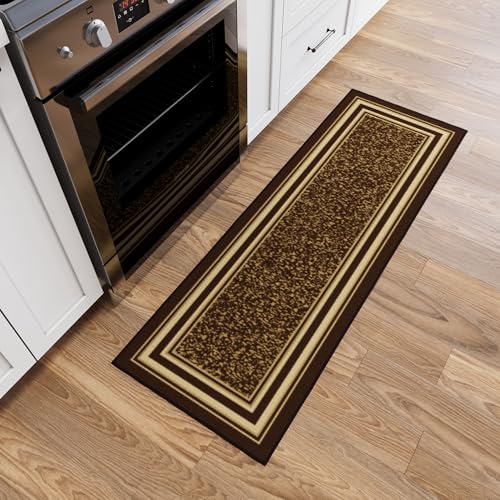 Ottomanson 2x5 Kitchen Rug Runner – Non-Slip Entryway Rug - color: Border Brown, size: 1'8" x 4'5" (Runner)