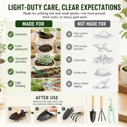 18-Piece Gardening Tool Set for Plants with Repotting Mat | Small-pot care for succulents, bonsai, herbs and seedlings; scoop, trim, label and support new growth