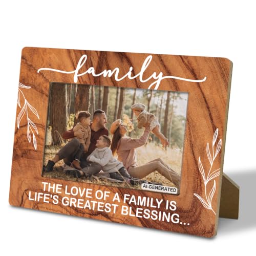 Family Gifts, Wooden Picture Frame - The Love of a Family is Life's Greatest Blessing, Gift for Dad, Mom, Grandparents, Father, From Son, Daughter, Rustic Photo Frames 4 x 6-Nature Wood Texture - color: Wooden