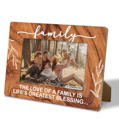 Family Gifts, Wooden Picture Frame - The Love of a Family is Life's Greatest Blessing, Gift for Dad, Mom, Grandparents, Father, From Son, Daughter, Rustic Photo Frames 4 x 6-Nature Wood Texture - color: Wooden