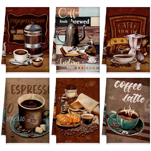 Boyiee Set of 6 Coffee Kitchen Towels Brown Dish Towels 24 x 16 Inches Absorbent Decorative Dish Cloths Retro Hand Accessories for Coffee Bar Decor Housewarming Gifts Wedding Shower Decoration - color: Coffee
