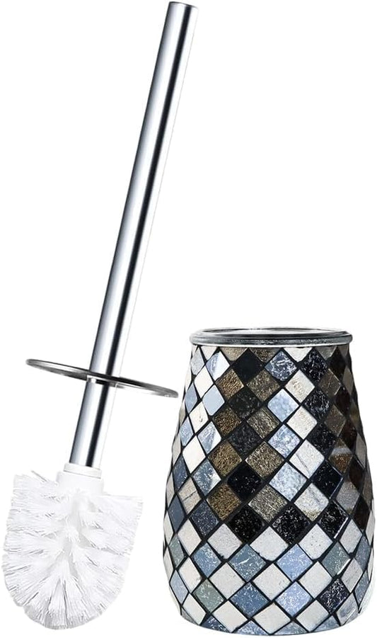 Modern Toilet Brush and Holder Set Mosaic Glass | Non-Rustic Stainless Steel | Practical & Decorative Toilet Bowl Brush and Holder | Luxury Black and Gold Bathroom Accessories - color: Black Gold Curve