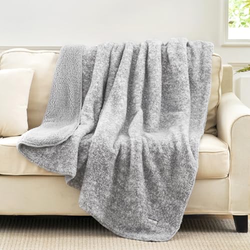 Cozy Bliss Luxury Sherpa Throw Blanket for Couch, Premium Reversible Plush Thick Throw, Warm Cozy Soft Blanket for Home and Gifts (Mottled Grey, 50" x 60") - color: Mottled Grey, size: Throw(50" x 60")