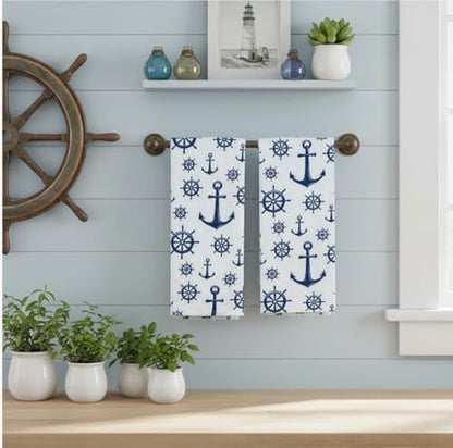 Summer Kitchen Dish Towel Set: Fun Nautical Anchor Captains Wheel Design, Set of 2 (Nautical) - color: Nautical