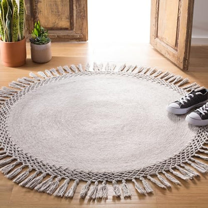 SAFAVIEH Sahara Collection 3' Round Beige SAH490A Handmade Boho Tassel Area Rug - color: Beige, size: 3' (Round)