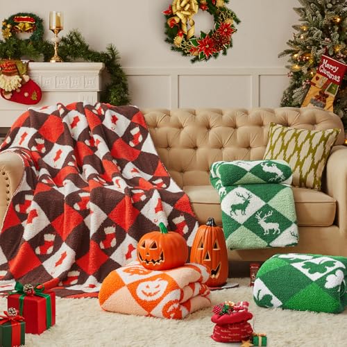 Christmas Knit Throw Blanket - Super Soft Cozy Fuzzy Blankets for Couch, Sofa & Bed, Holiday Throw Blanket，60"x80" - color: Christmas Reindeer, size: Twin(60"x80")