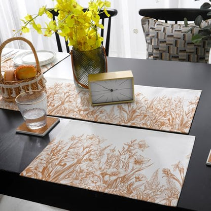Table Runner and Placemats Set of 4 Floral Plant Decorative Dining Table Runner with Matching Placemats Flowers Table Decor for Kitchen Dining Room and Everyday Use 13x90in - size: 13"x90"+4pcs
