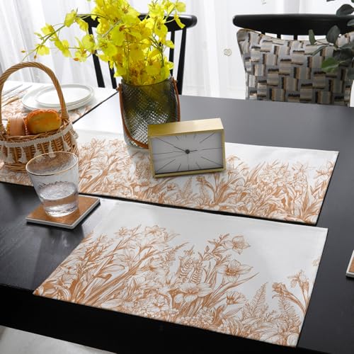 Table Runner and Placemats Set of 6 Floral Plant Decorative Dining Table Runner with Matching Placemats Flowers Table Decor for Kitchen Dining Room and Everyday Use 13x70in - size: 13"x70"+6pcs