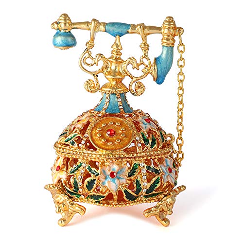QIFU Hand Painted Blue Telephone Style Enameled Trinket Box Unique Gift for Family - color: T4 Blue